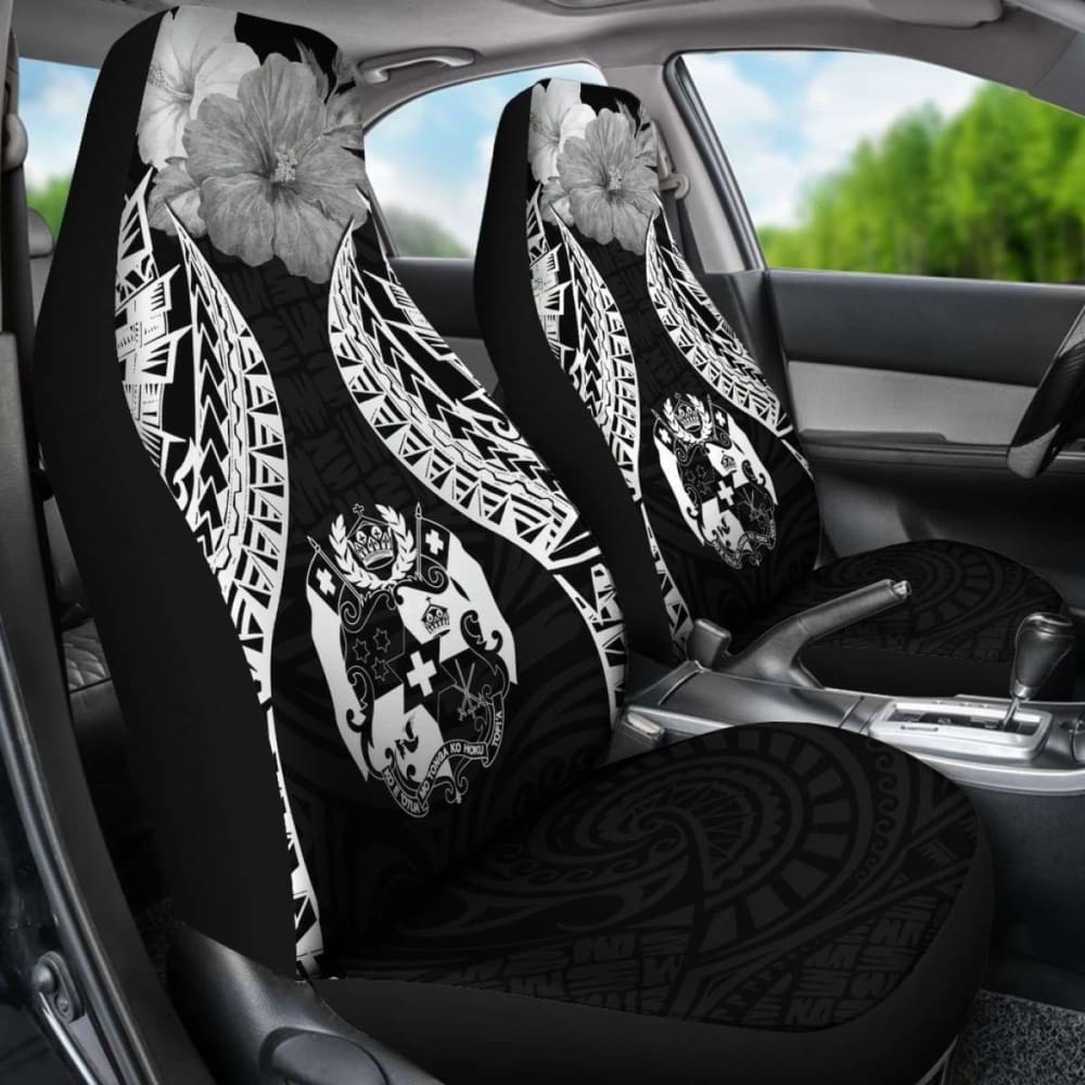 Tonga Polynesian Car Seat Covers Pride Seal And Hibiscus Black - 232125 - YourCarButBetter