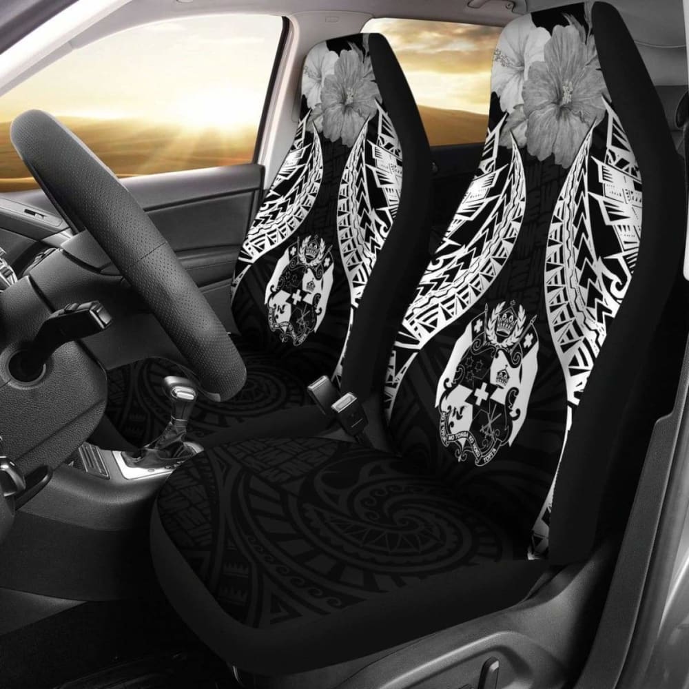 Tonga Polynesian Car Seat Covers Pride Seal And Hibiscus Black - 232125 - YourCarButBetter
