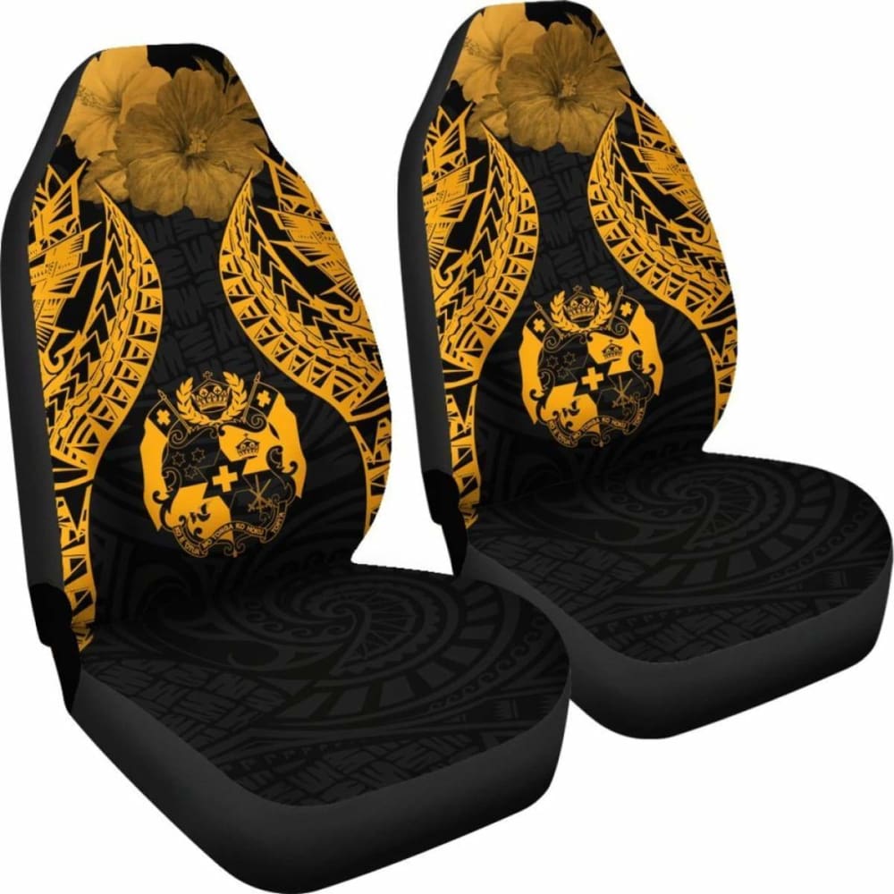 Tonga Polynesian Car Seat Covers Pride Seal And Hibiscus Gold - 232125 - YourCarButBetter