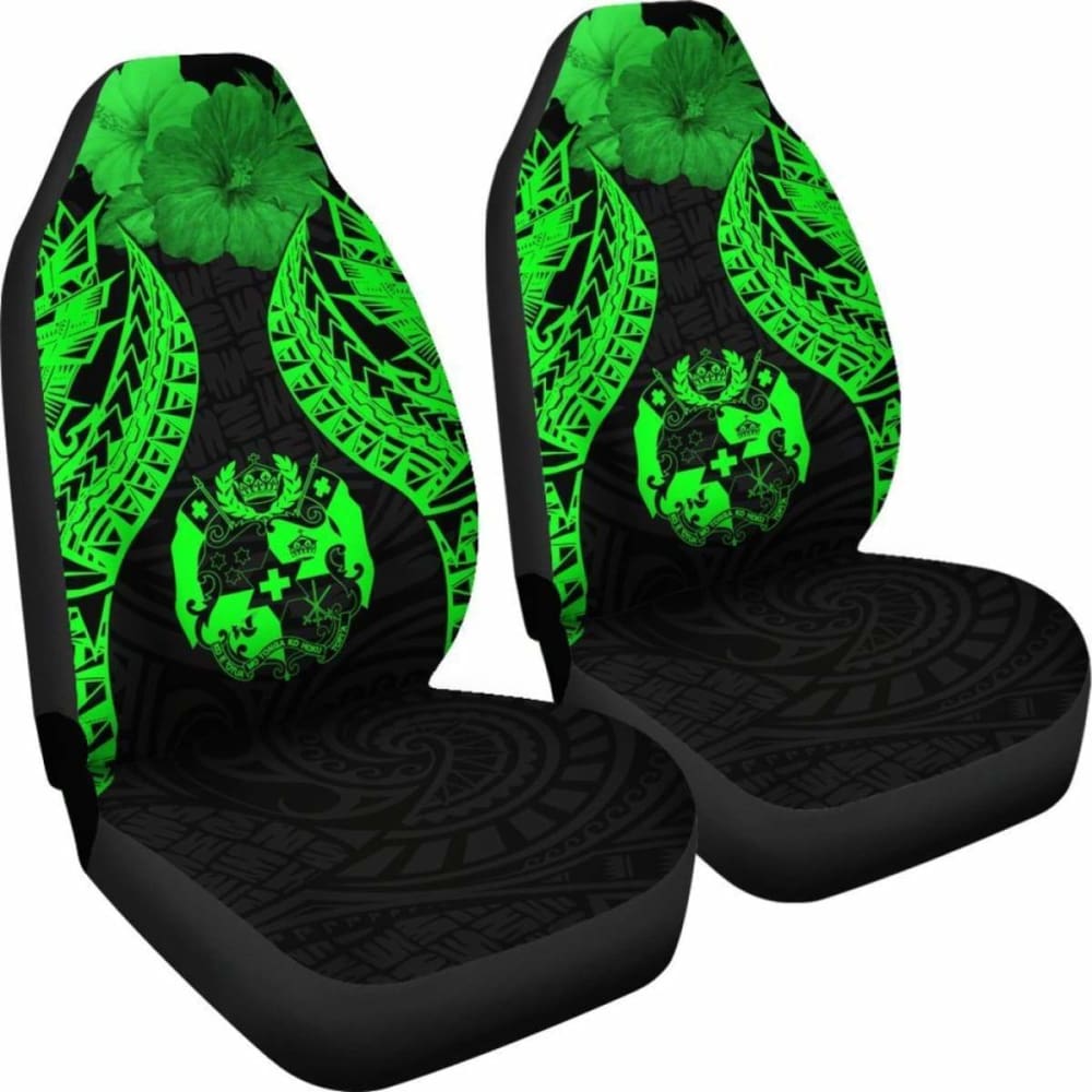 Tonga Polynesian Car Seat Covers Pride Seal And Hibiscus Green - 232125 - YourCarButBetter