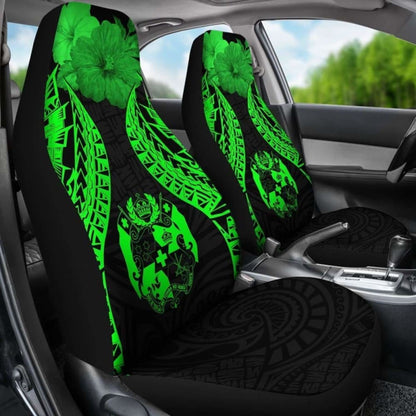 Tonga Polynesian Car Seat Covers Pride Seal And Hibiscus Green - 232125 - YourCarButBetter