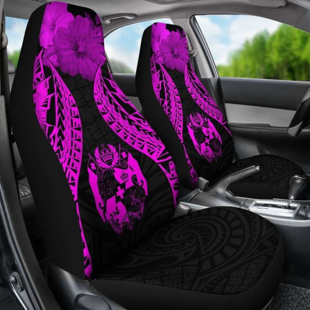Tonga Polynesian Car Seat Covers Pride Seal And Hibiscus Pink - 232125 - YourCarButBetter