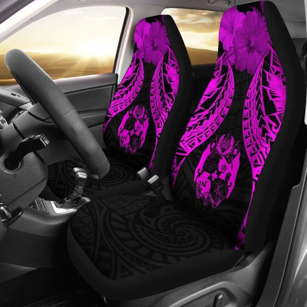 Tonga Polynesian Car Seat Covers Pride Seal And Hibiscus Pink - 232125 - YourCarButBetter