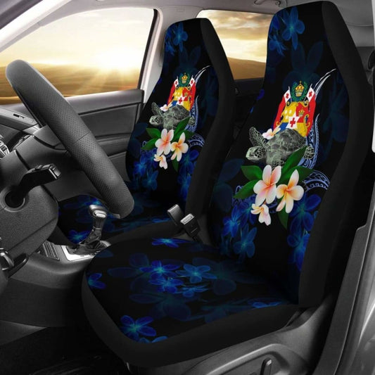 Tonga Polynesian Car Seat Covers - Turtle With Plumeria Flowers - 091114 - YourCarButBetter