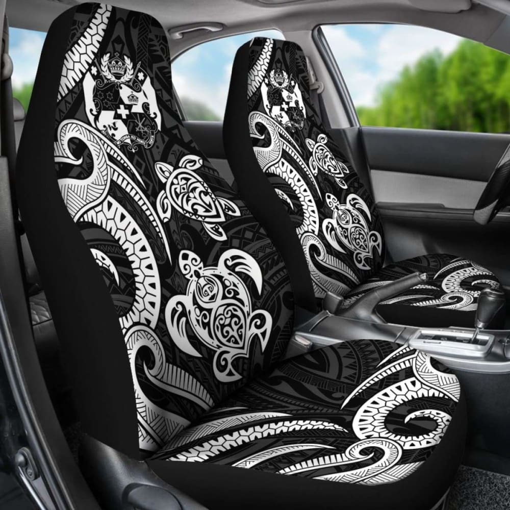 Tonga Polynesian Car Seat Covers - White Tentacle Turtle - 091114 - YourCarButBetter