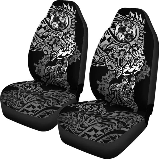 Tonga Polynesian Car Seat Covers - White Turtle Flowing - Amazing 091114 - YourCarButBetter