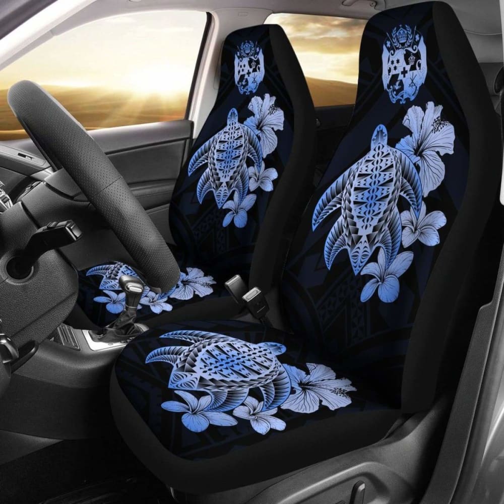 Tongan Car Seat Covers Hibiscus Plumeria Mix Polynesian Turtle Blue Awesome 091114 - YourCarButBetter