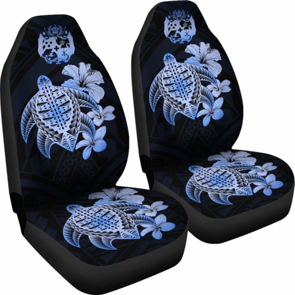 Tongan Car Seat Covers Hibiscus Plumeria Mix Polynesian Turtle Blue Awesome 091114 - YourCarButBetter