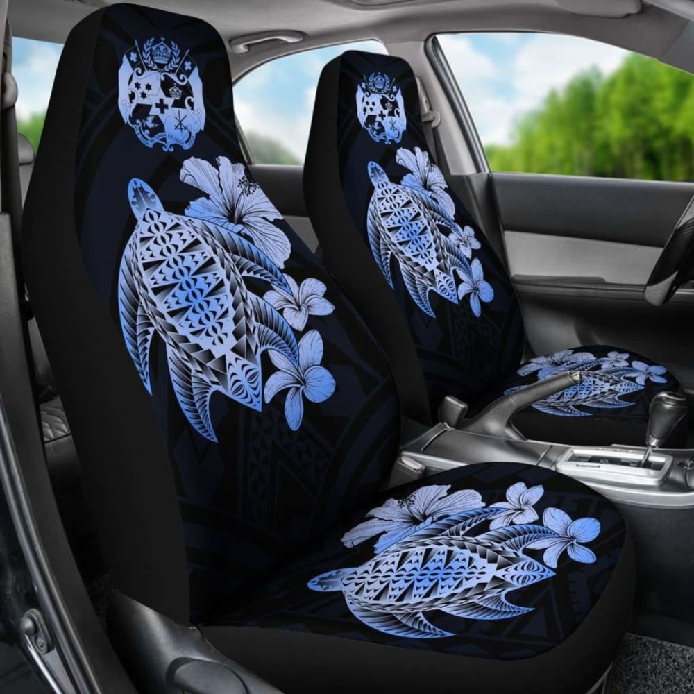 Tongan Car Seat Covers Hibiscus Plumeria Mix Polynesian Turtle Blue Awesome 091114 - YourCarButBetter