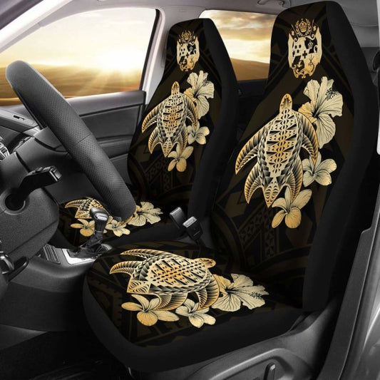 Tongan Car Seat Covers Hibiscus Plumeria Mix Polynesian Turtle Gold Awesome 091114 - YourCarButBetter