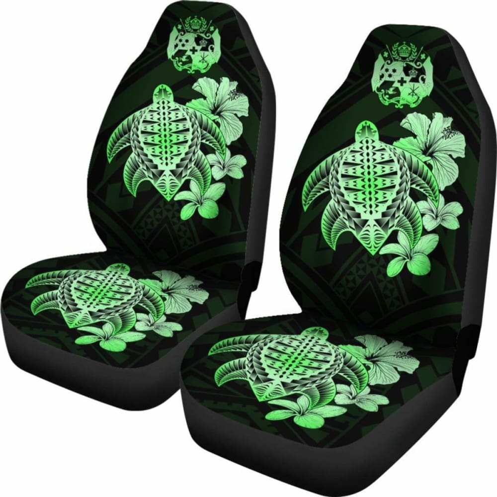 Tongan Car Seat Covers Hibiscus Plumeria Mix Polynesian Turtle Green Awesome 091114 - YourCarButBetter
