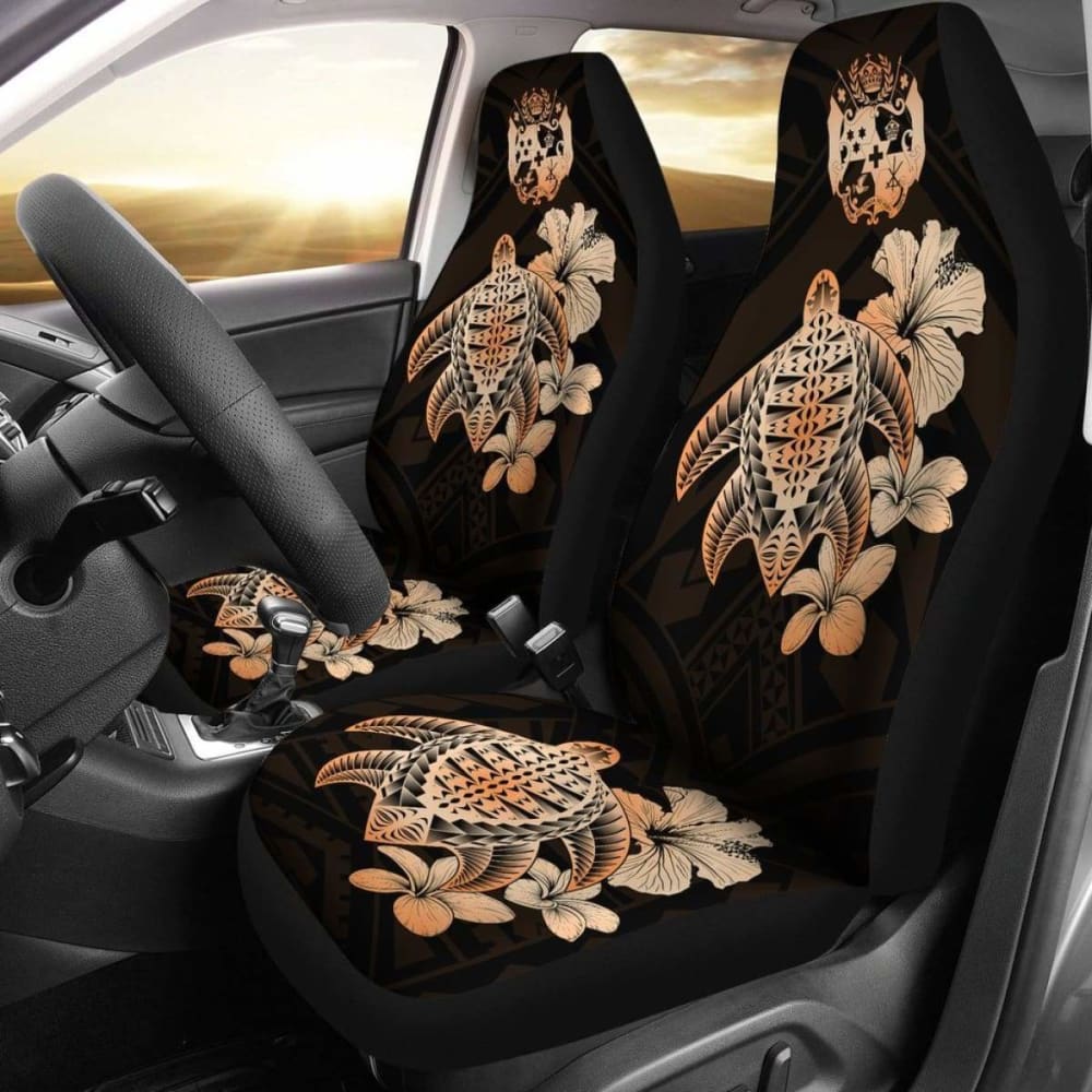 Tongan Car Seat Covers Hibiscus Plumeria Mix Polynesian Turtle Orange Awesome 091114 - YourCarButBetter