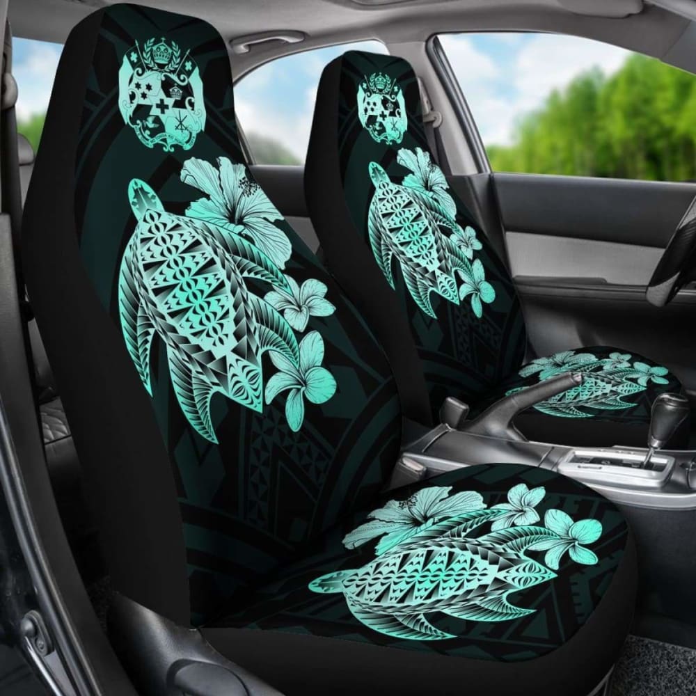 Tongan Car Seat Covers Hibiscus Plumeria Mix Polynesian Turtle Turquoise Awesome 091114 - YourCarButBetter
