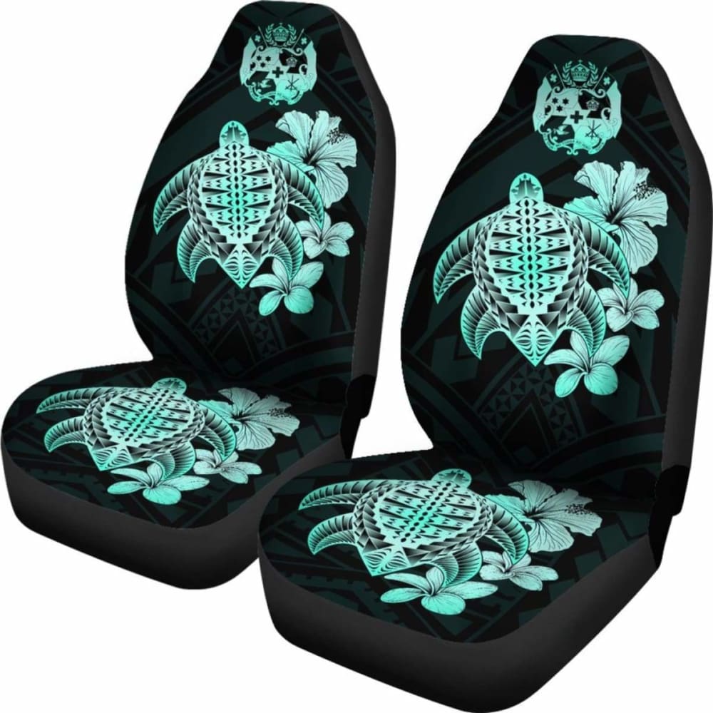 Tongan Car Seat Covers Hibiscus Plumeria Mix Polynesian Turtle Turquoise Awesome 091114 - YourCarButBetter
