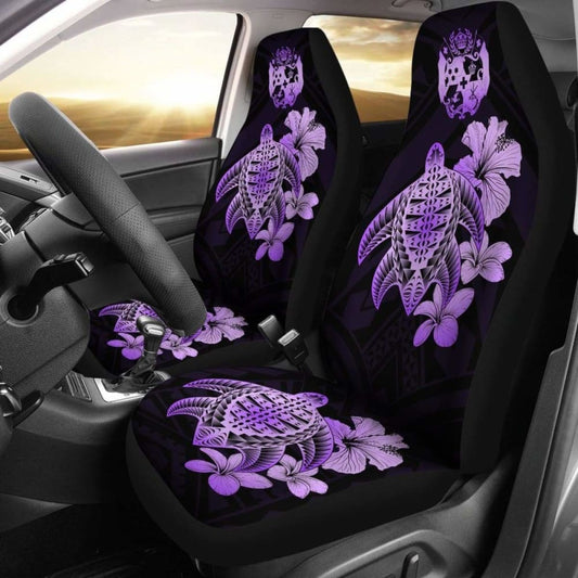 Tongan Car Seat Covers Hibiscus Plumeria Mix Polynesian Turtle Violet Awesome 091114 - YourCarButBetter