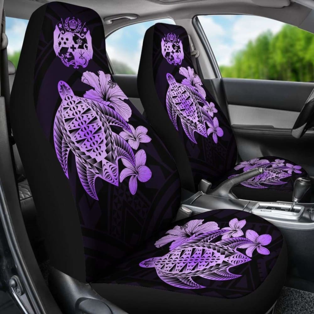 Tongan Car Seat Covers Hibiscus Plumeria Mix Polynesian Turtle Violet Awesome 091114 - YourCarButBetter