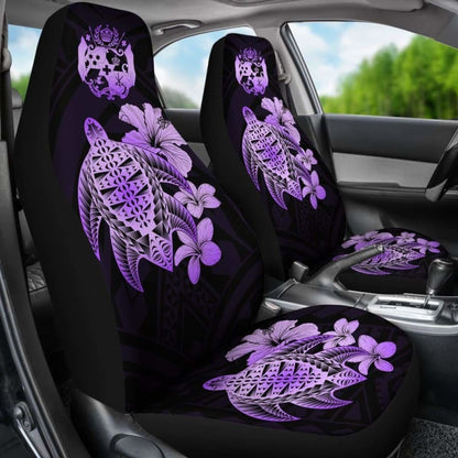 Tongan Car Seat Covers Hibiscus Plumeria Mix Polynesian Turtle Violet Awesome 091114 - YourCarButBetter