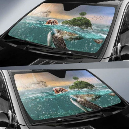 Tortoise Island Rock Ocean Mystic Underwater Bubbles Auto Sun Shades 460402 - YourCarButBetter