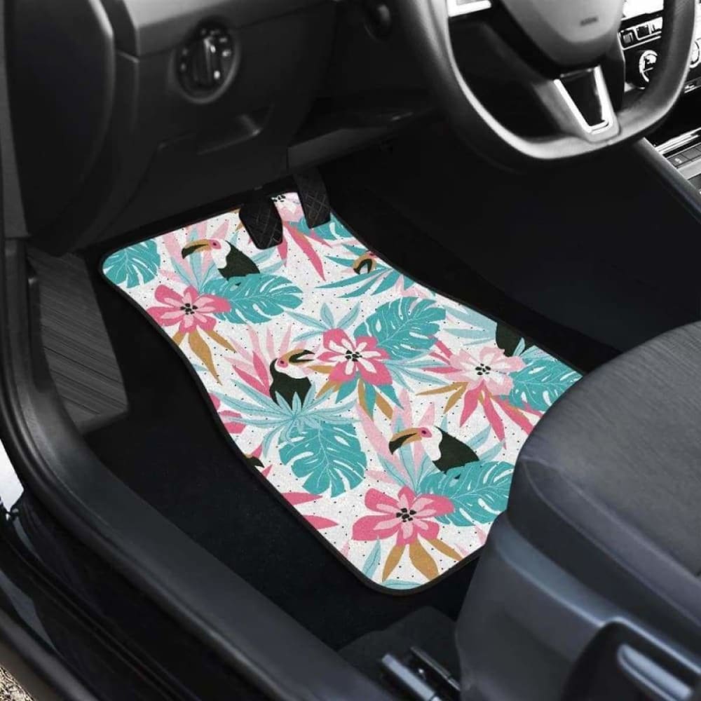Toucan Tropical Flower Leave Pattern Front And Back Car Mats 105905 - YourCarButBetter