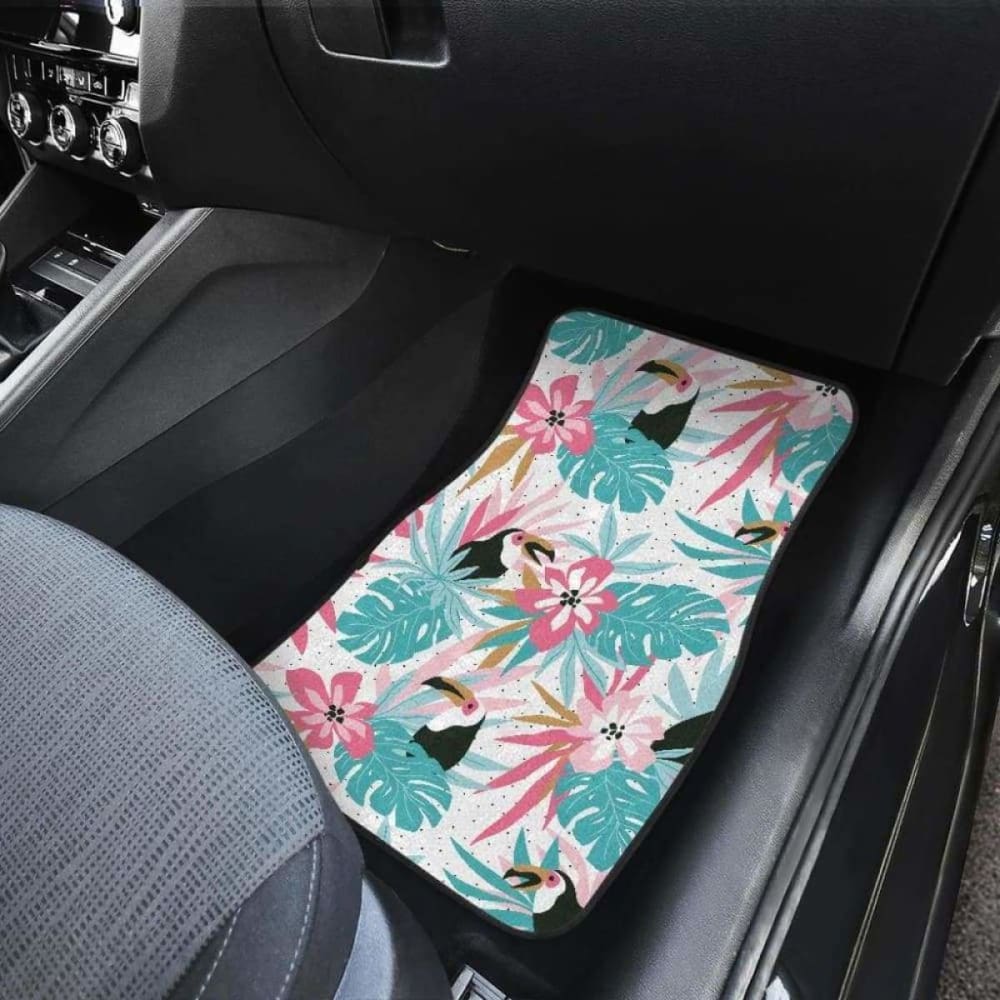 Toucan Tropical Flower Leave Pattern Front And Back Car Mats 105905 - YourCarButBetter