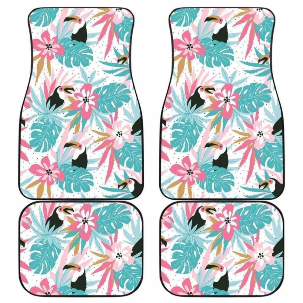 Toucan Tropical Flower Leave Pattern Front And Back Car Mats 105905 - YourCarButBetter