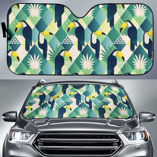 Toucan Tropical Leaves Design Pattern Car Auto Sun Shades 182102 - YourCarButBetter
