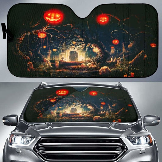 Trees And Castle Halloween Sun Shade Amazing Best Gift Ideas 085424 - YourCarButBetter