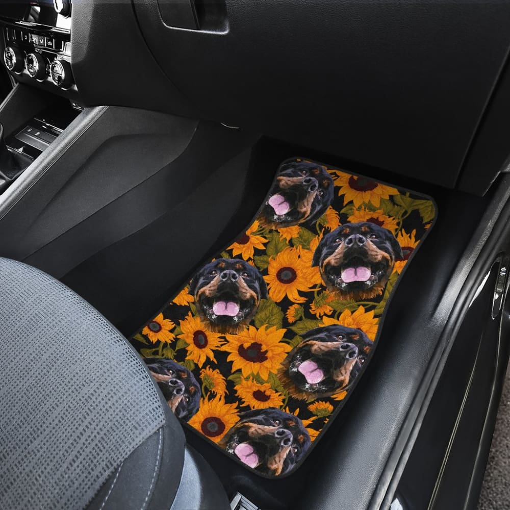 Trendy Car Floor Mats Unique Sunflower Rottweiler Dog 210702