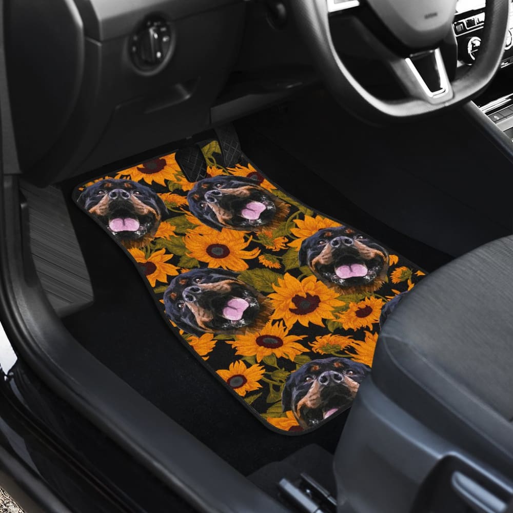 Trendy Car Floor Mats Unique Sunflower Rottweiler Dog 210702