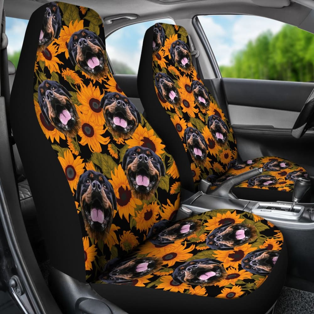 Trendy Car Seat Covers Unique Sunflower Rottweiler Dog 210702
