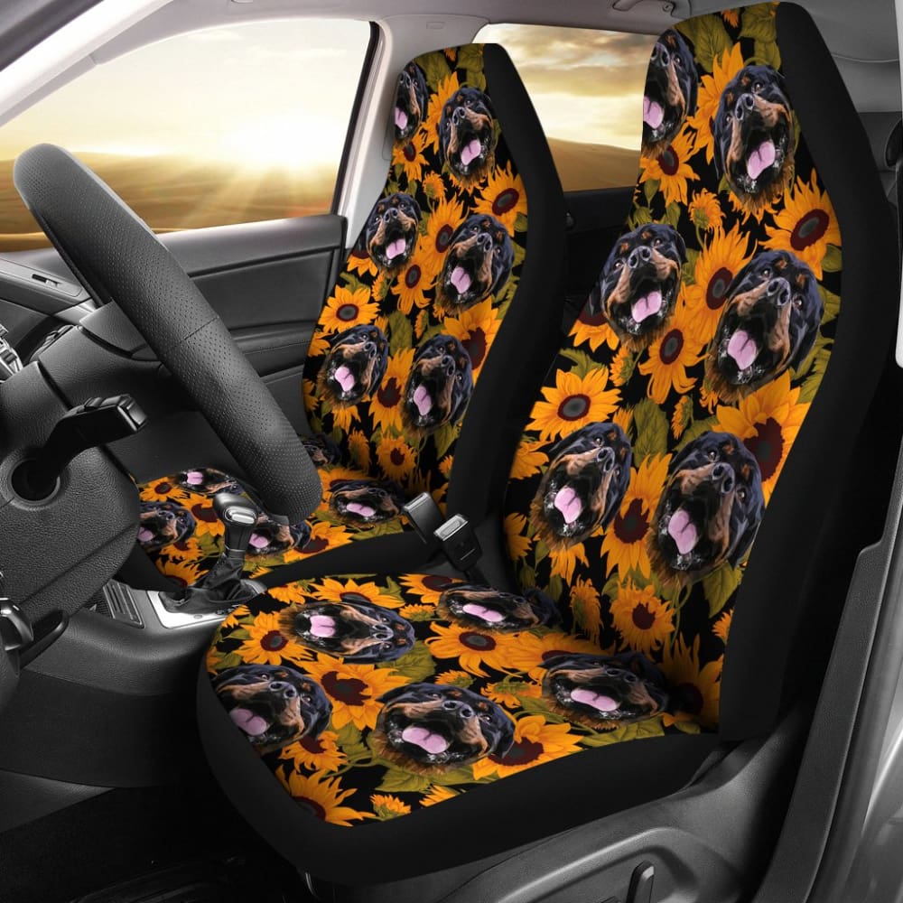 Trendy Car Seat Covers Unique Sunflower Rottweiler Dog 210702
