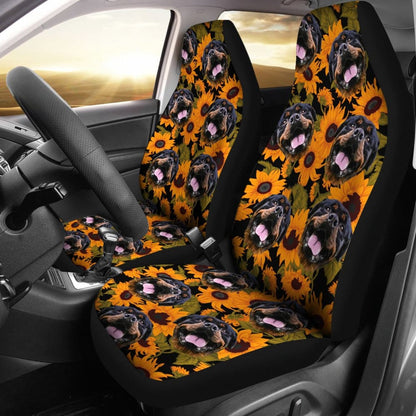 Trendy Car Seat Covers Unique Sunflower Rottweiler Dog 210702