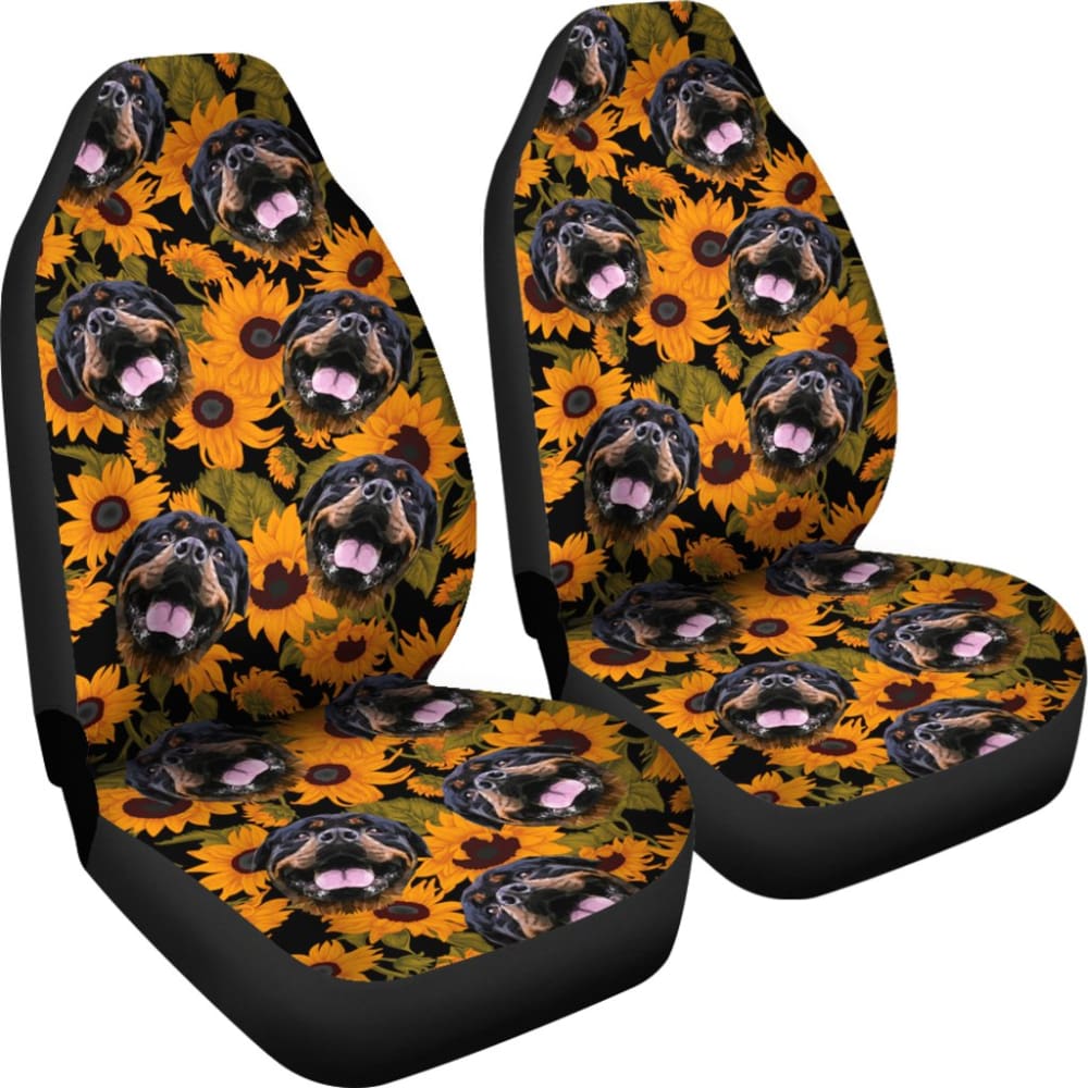 Trendy Car Seat Covers Unique Sunflower Rottweiler Dog 210702