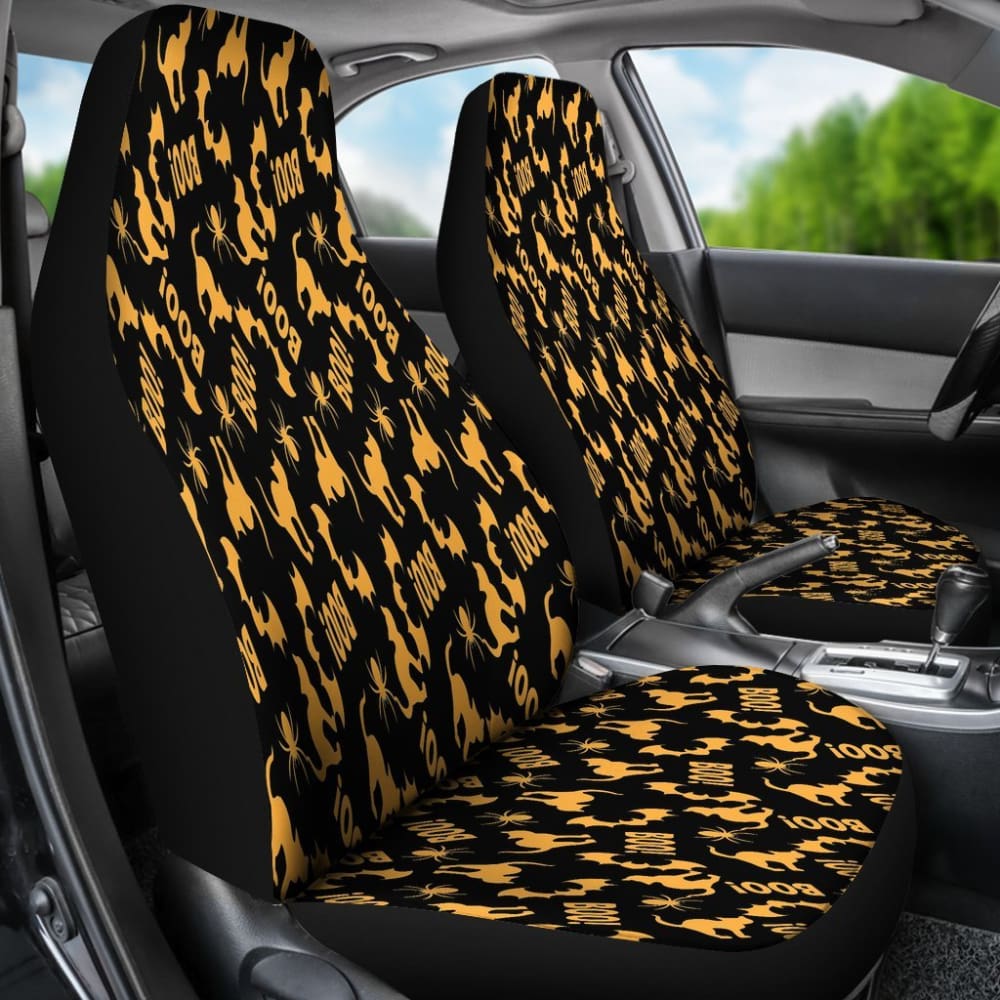 Trick Or Treat Black Orange Cat Boo Car Seat Covers 101819 - YourCarButBetter