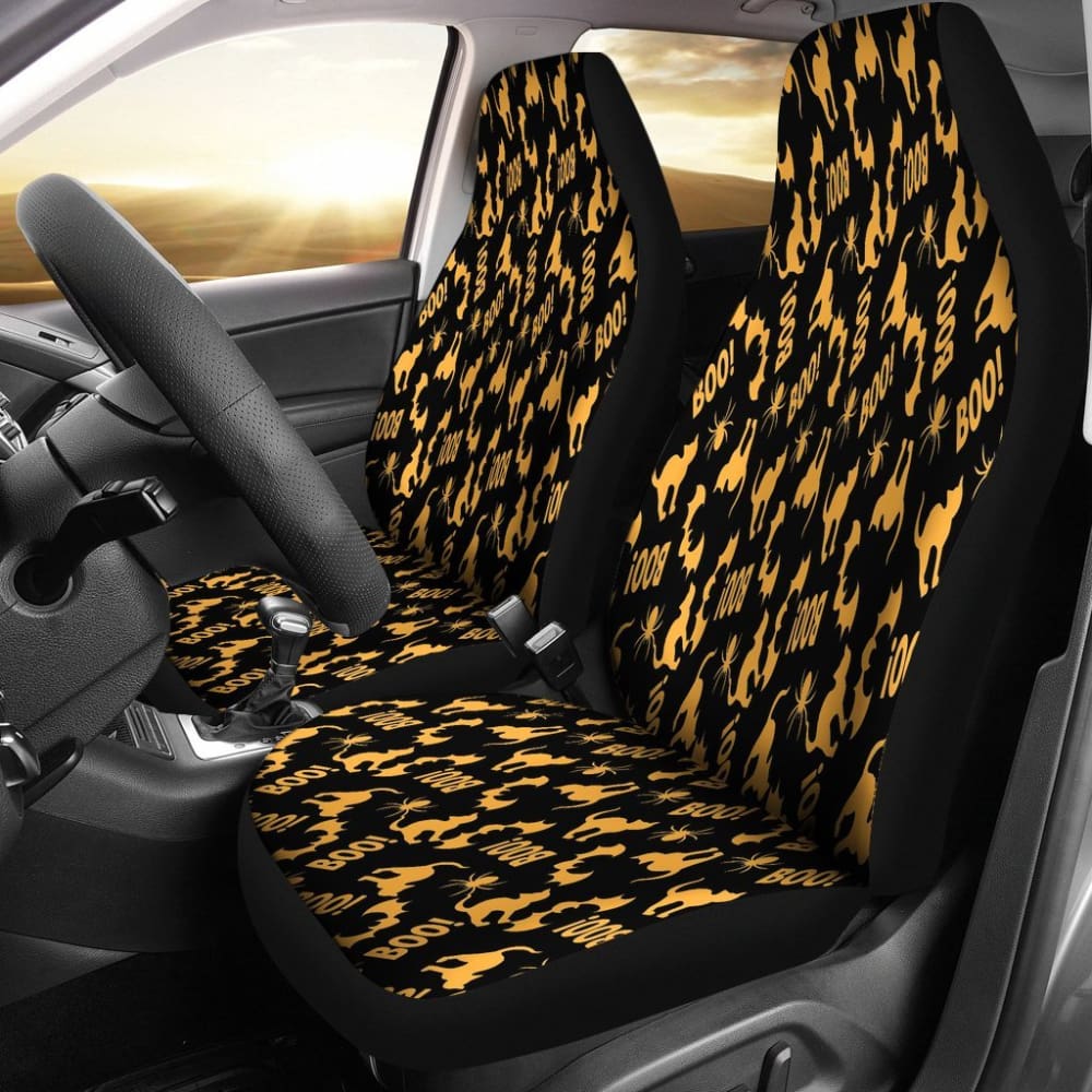Trick Or Treat Black Orange Cat Boo Car Seat Covers 101819 - YourCarButBetter
