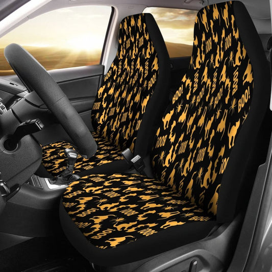 Trick Or Treat Black Orange Cat Boo Car Seat Covers 101819 - YourCarButBetter