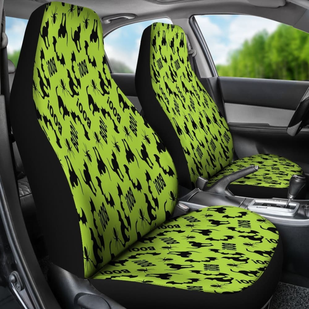 Trick Or Treat Green Cat Boo Car Seat Covers 101819 - YourCarButBetter
