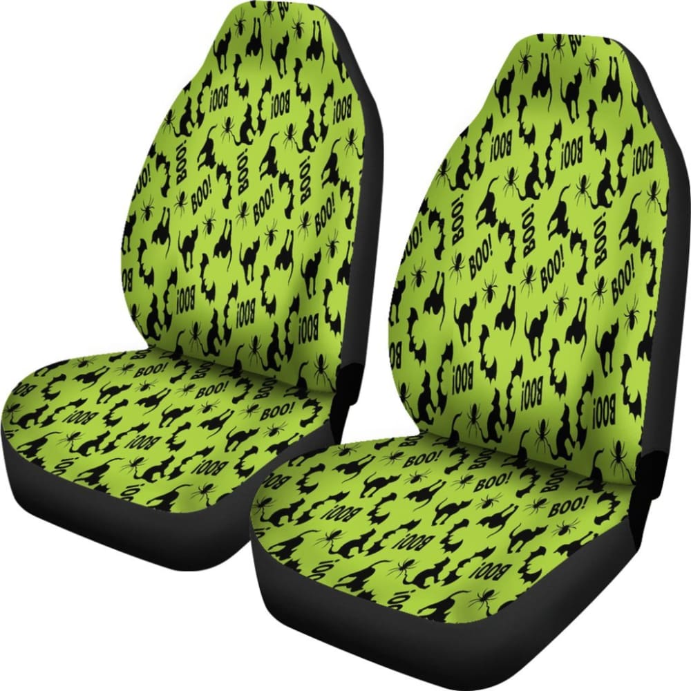 Trick Or Treat Green Cat Boo Car Seat Covers 101819 - YourCarButBetter