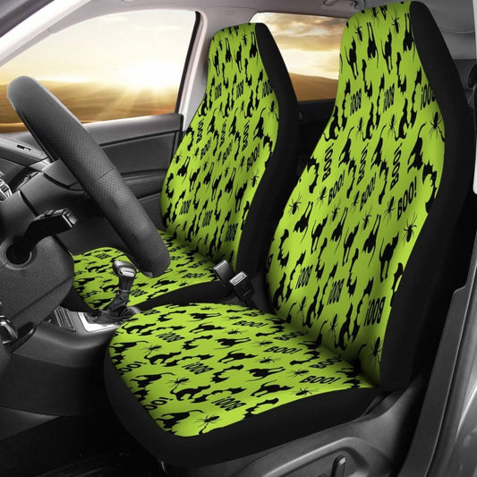 Trick Or Treat Green Cat Boo Car Seat Covers 101819 - YourCarButBetter
