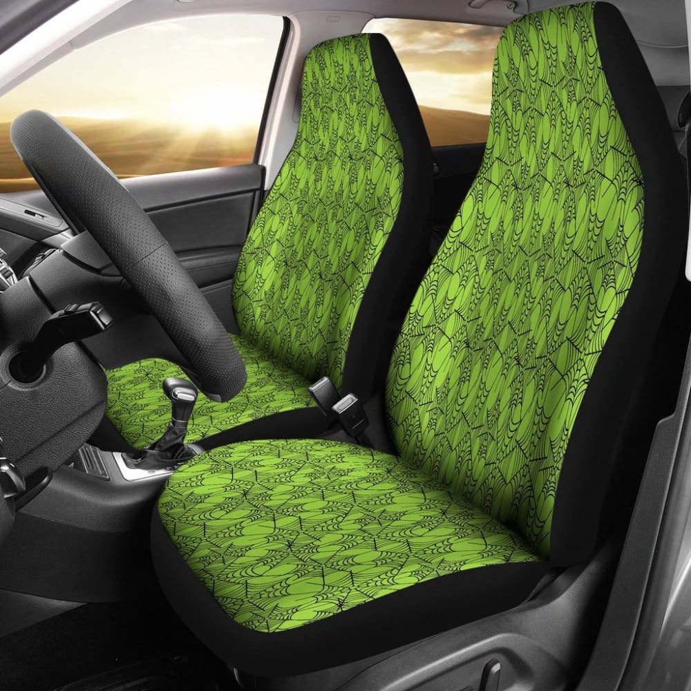 Trick Or Treat Green Spider Web Car Seat Covers 101819 - YourCarButBetter