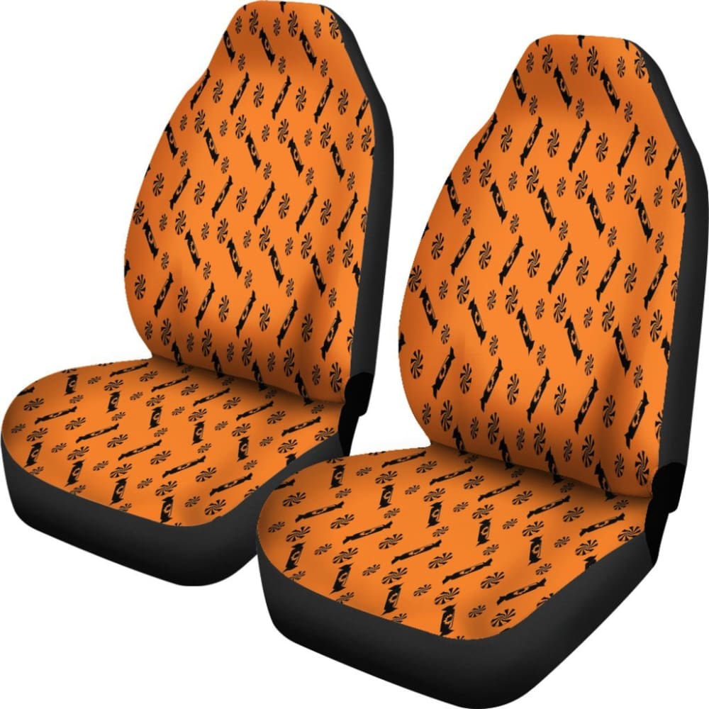 Trick Or Treat Orange Black Candy Spooky Car Seat Covers 101819 - YourCarButBetter