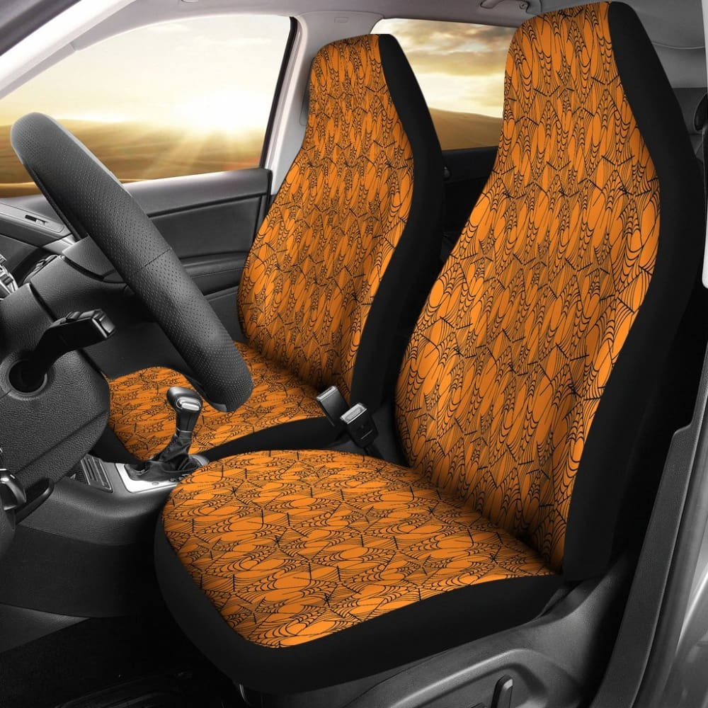 Trick Or Treat Orange Spider Web Car Seat Covers 101819 - YourCarButBetter