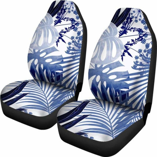 Tropical Watercolor Blue White Car Seat Covers 174914 - YourCarButBetter