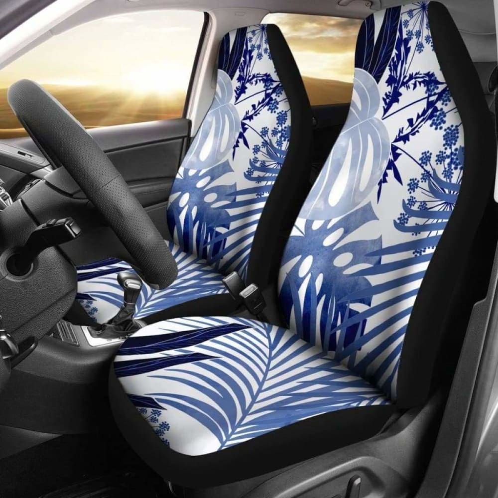 Tropical Watercolor Blue White Car Seat Covers 174914 - YourCarButBetter