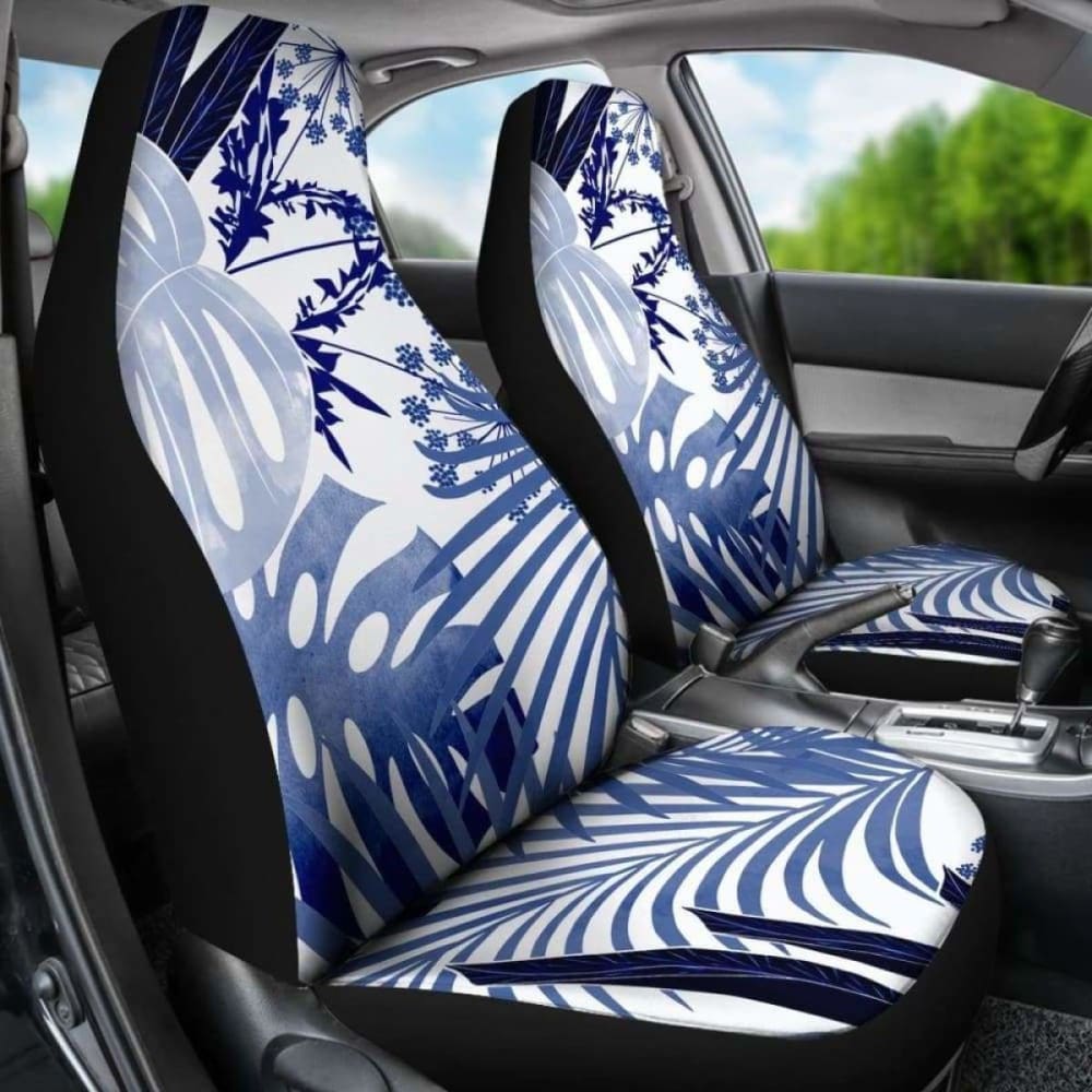 Tropical Watercolor Blue White Car Seat Covers 174914 - YourCarButBetter