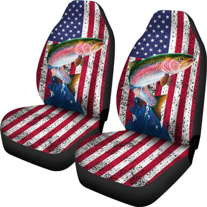 Trout Fish American Flag Art Automotive Car Seat Covers 211804 - YourCarButBetter