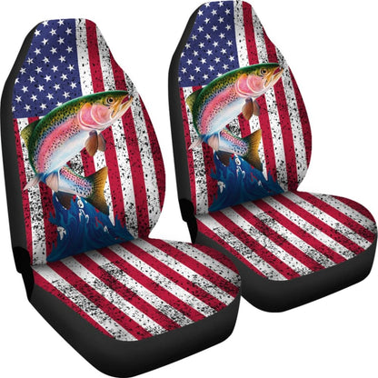 Trout Fish American Flag Art Automotive Car Seat Covers 211804 - YourCarButBetter