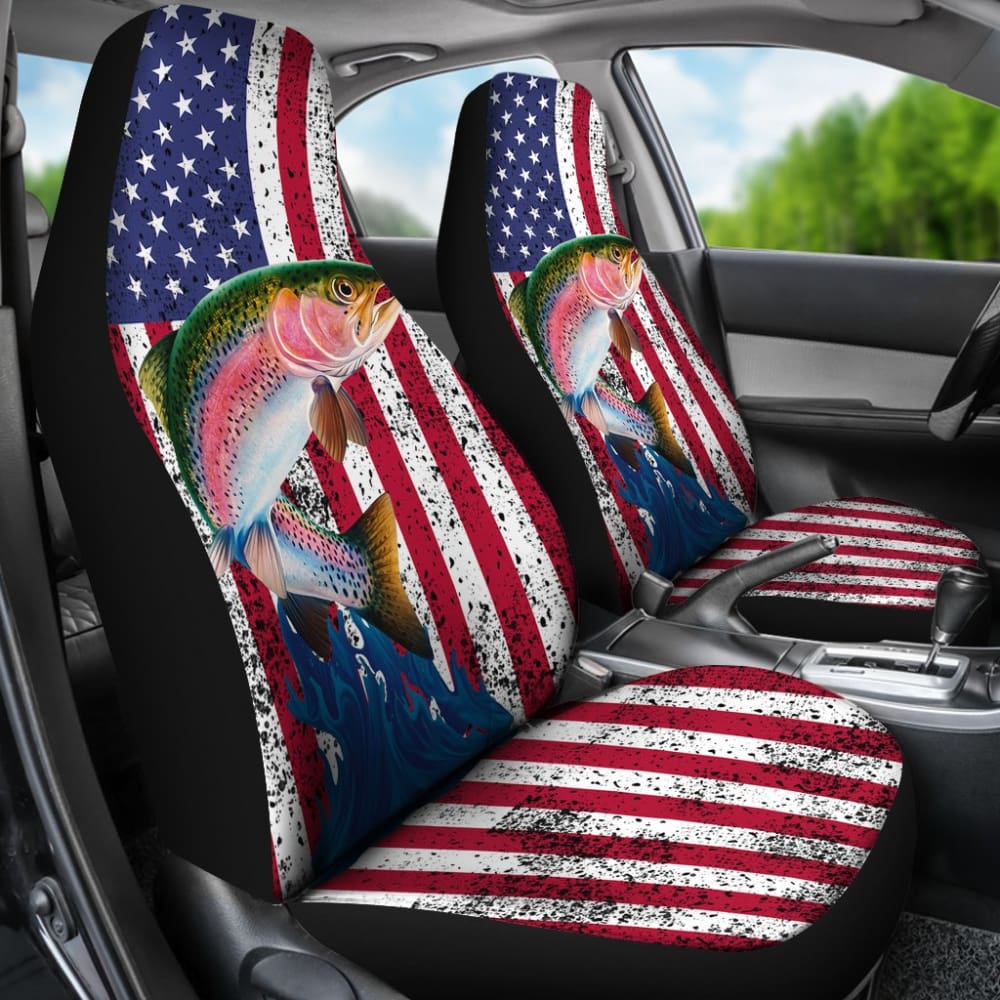 Trout Fish American Flag Art Automotive Car Seat Covers 211804 - YourCarButBetter