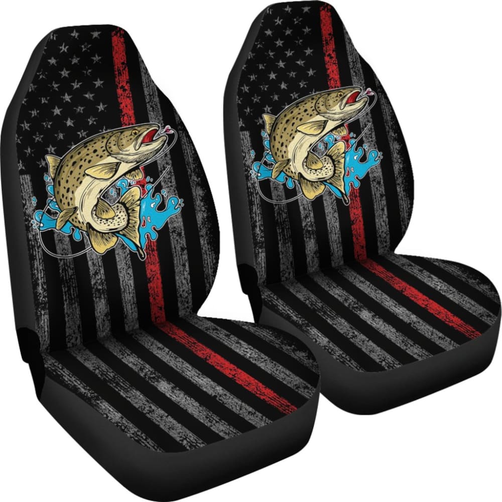 Trout Fish Thin Line American Flag Automotive Car Seat Covers 211804 - YourCarButBetter