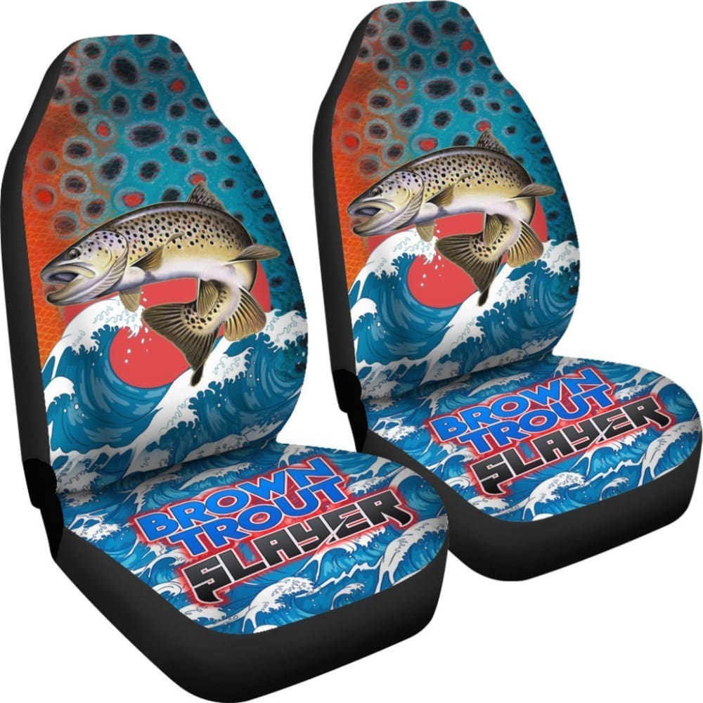 Trout Fishing Car Seat Covers Brown Trout Slayer Car Decor 182417 - YourCarButBetter